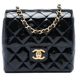 Chanel Black Mini Square Quilted Patent Single Flap