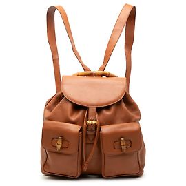 Gucci Brown Large Calfskin Bamboo Drawstring Backpack