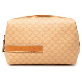 Céline Celine Beige Macadam Coated Canvas Cosmetic Pouch