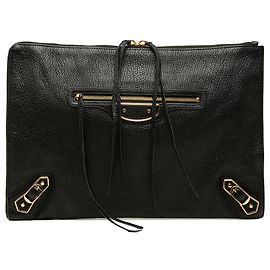 Clutch Balenciaga Black Medium Goatskin Motocross Classic Metallic Edge
