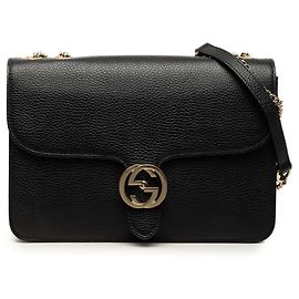 Gucci Interlocking G Crossbody Tasche aus schwarzem Dollar-Kalbsleder, Medium