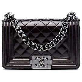 Chanel Purple Small Quilted Patent Boy Flap