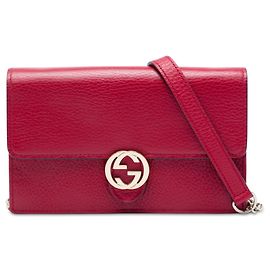 Gucci Carteira com corrente Interlocking G em couro de bezerro vermelho