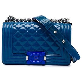 Chanel Blue Small Quilted Patent and Acrylic Boy Flap