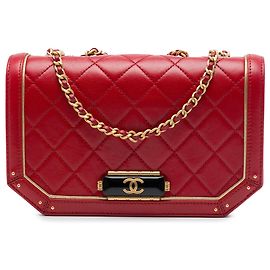 Chanel Red Small Quilted Calfskin Octagon CC Clasp Flap