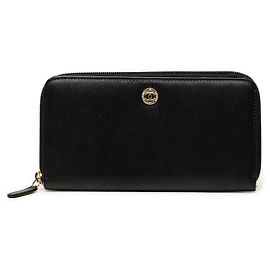 Chanel Black CC Textured Calfskin Button Zip Around Geldbörse