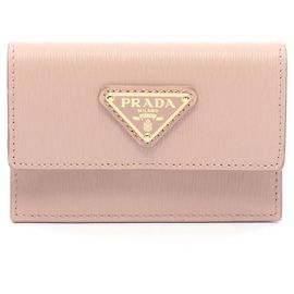 Prada Triangle Logo Pink Leather Card Case