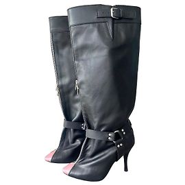 Autre Marque August Barron Lederstiefel Schwarz mit rosa Satin