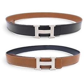 Hermès HERMES BELT H BUCKLE GUILLOCHE 32MM STEEL T95 REVERSIBLE LEATHER STRAP