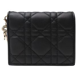 Christian Dior NUOVO PORTAFOGLIO DIOR LADY MINI IN PELLE CANNAGE NERO PORTAMONETE WALLET