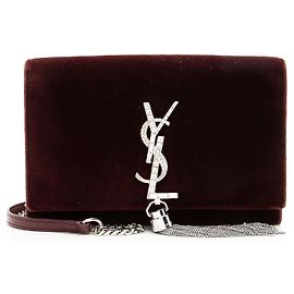 Autre Marque Cartera de cadena Saint Laurent Kate de terciopelo con monograma de cristales y borla