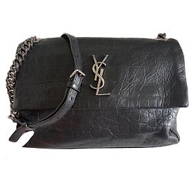 Autre Marque Borsa a tracolla Saint Laurent West Hollywood in pelle nera effetto coccodrillo