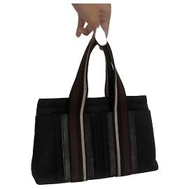 Hermès Shopper-Tasche aus schwarzem Canvas und Leder