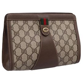 Bolso de mano GUCCI GG Supreme Web Sherry Line PVC Beige Gold 89 01 032 Auth mr2926