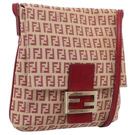 Borsa a tracolla FENDI Zucchino Canvas Mamma Baguette Rosso Oro 8BT075 Auth 206235