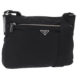 Sac à épaule PRADA Nylon Black Silver Auth mr3036A