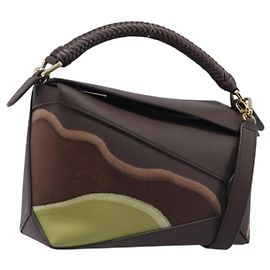 Bolso LOEWE Puzzle Small de piel 2 vías Marrón Oro Auth 200778SAM