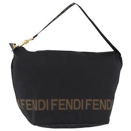 Bolsa de Ombro FENDI Canvas Black Gold Tone Auth mr3048A