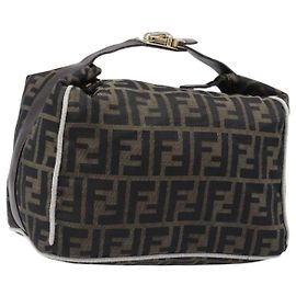 FENDI Zucca Canvas Vanity Handtasche Schwarz Braun Auth 206079