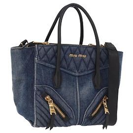 Miu Miu Biker Handtasche Denim 2way Navy Gold Auth 206083V