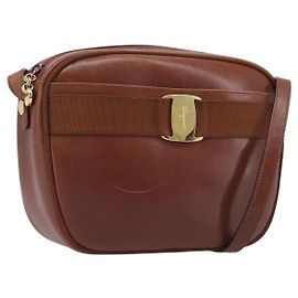 Borsa a tracolla Salvatore Ferragamo Vala in pelle Gold Brown Auth ka6418