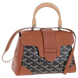 Sac à main GOYARD Herringbone Saigon Mini PVC 2 voies Marron Argent Auth 204910SM