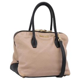 Miu Miu Handtasche Leder 2way Beige Goldton Auth bs37100