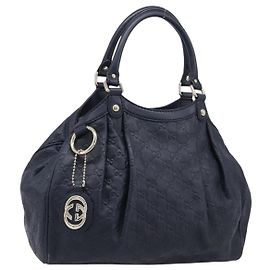 Borsa GUCCI GG Canvas Guccissima Sukey Pelle Navy Gold 211944 Auth 206054V