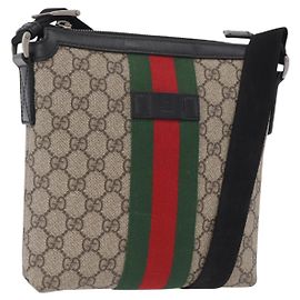 GUCCI GG Supreme Web Sherry Line Shoulder Bag PVC Beige 471454 Auth ki6878A