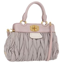 Miu Miu Matelassé Handtasche Leder 2way Grau Gold Auth 206108V