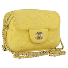 Sac à épaule CHANEL Matelasse à chaîne en agneau Jaune Or CC Auth ka6413M
