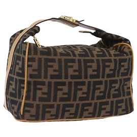 FENDI Zucca Canvas Vanity Handtasche Schwarz Braun Auth 206127V