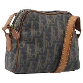 Borsa a tracolla Christian Dior Trotter Canvas PVC Verde Oro Auth 204234