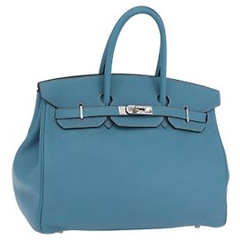 Hermès Bolso de mano HERMES Birkin 35 en cuero Taurillon Azul Turquesa Plata Auth LN221SM