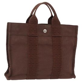 Hermès HERMES Her Line Tote PM Tote Bag Canvas Brown Silver Auth bs37214