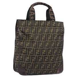 Bolso de mano FENDI Zucca Canvas Negro Marrón Auth ep16123
