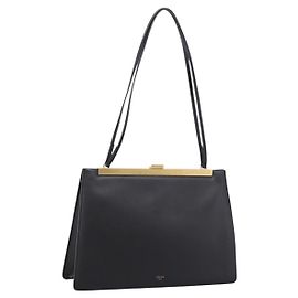 Céline CELINE Soft Clasp Medium Shoulder Bag Leather Black Gold Tone Auth mr3051SM