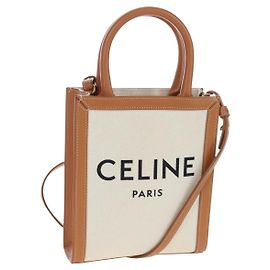 Céline CELINE Vertical Mini Hand Bag Canvas 2way Beige Auth 202496M