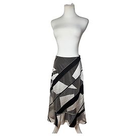 Vintage Versace Maxirock mit Geometrischem Muster Schwarz Grau Weiß L