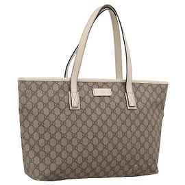 Borsa Tote GUCCI GG Supreme PVC Beige Silver 211137 Auth BA16169