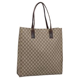 GUCCI GG Supreme Tote Bag PVC Beige Silver 91250 Auth gh2381