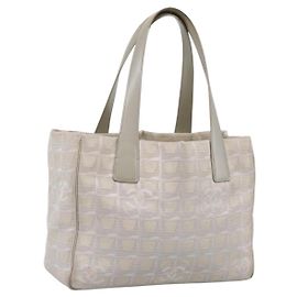 Borsa Tote CHANEL New Travel Line Canvas Beige Silver CC Auth ep16230