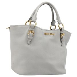 Miu Miu Handtasche Leder 2way Grau Gold Auth 206086V