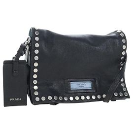 Bolso de hombro PRADA de piel 2way negro plata auténtico 206046V