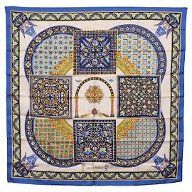Hermès HERMES Carre90 Seidentuch "CIELS BYZANTINS" Blau Auth 204698M