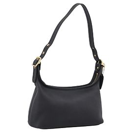 Bolsa de Ombro Coach em Couro Preta e Dourada Auth ar14294A