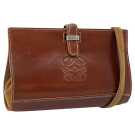 LOEWE Shoulder Bag Leather Brown Gold Auth ep16225