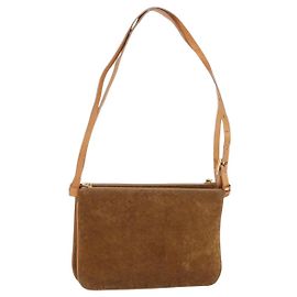 Céline Bolso de hombro CELINE C Macadam Canvas Suede Brown Gold Auth 201247
