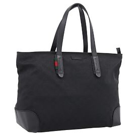 GUCCI GG Canvas Web Sherry Line Tote Bag Schwarz Silber 308928 Auth 204924