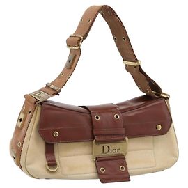 Borsa a tracolla Christian Dior Street Chic Canvas Beige Gold Auth bs37384